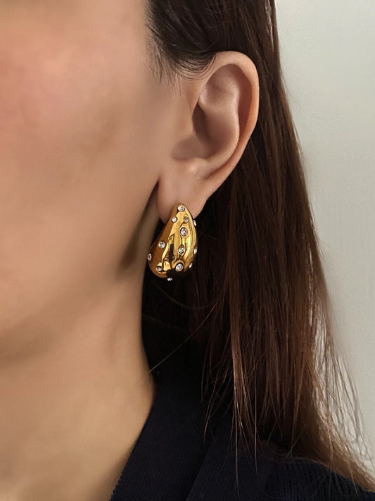 18k gold teardrop hoop earrings with zircon stones