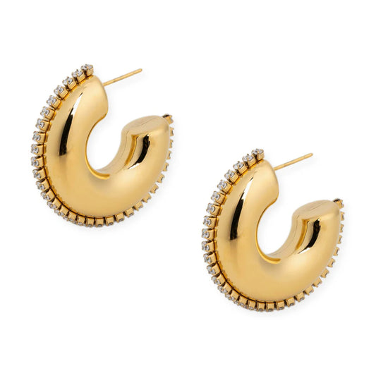 18k GOLD Zircon dimaonds accents hoop earrings