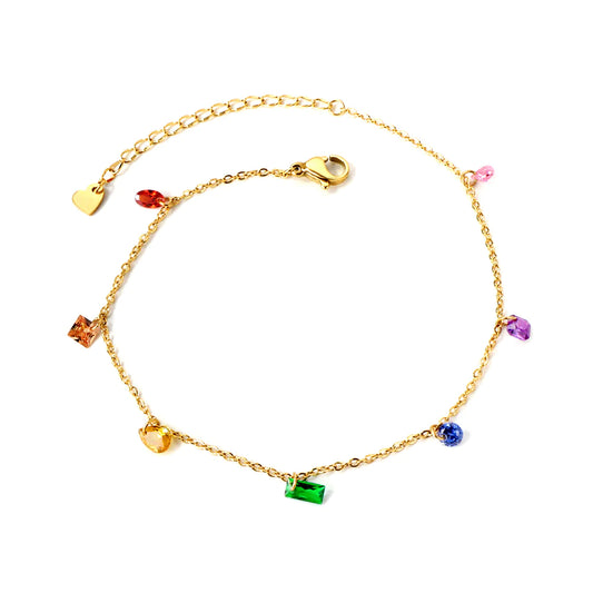 Riviera-Rainbow Stone Anklet – Gold