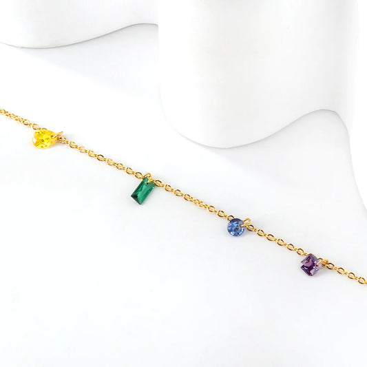 Riviera-Rainbow Stone Anklet – Gold