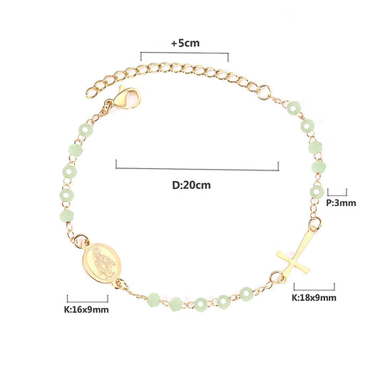 18k gold plated rosary bracelet with miraculous medal and cross