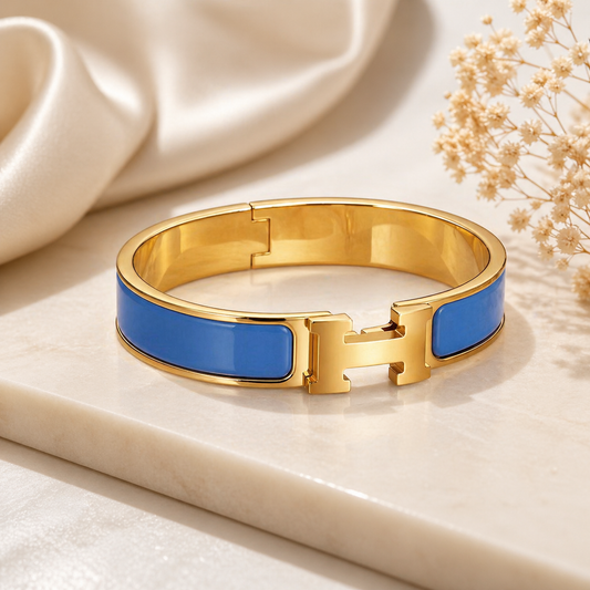 Hierarchy Bracelet – Blue Enamel Gold Clic-Style Bangle