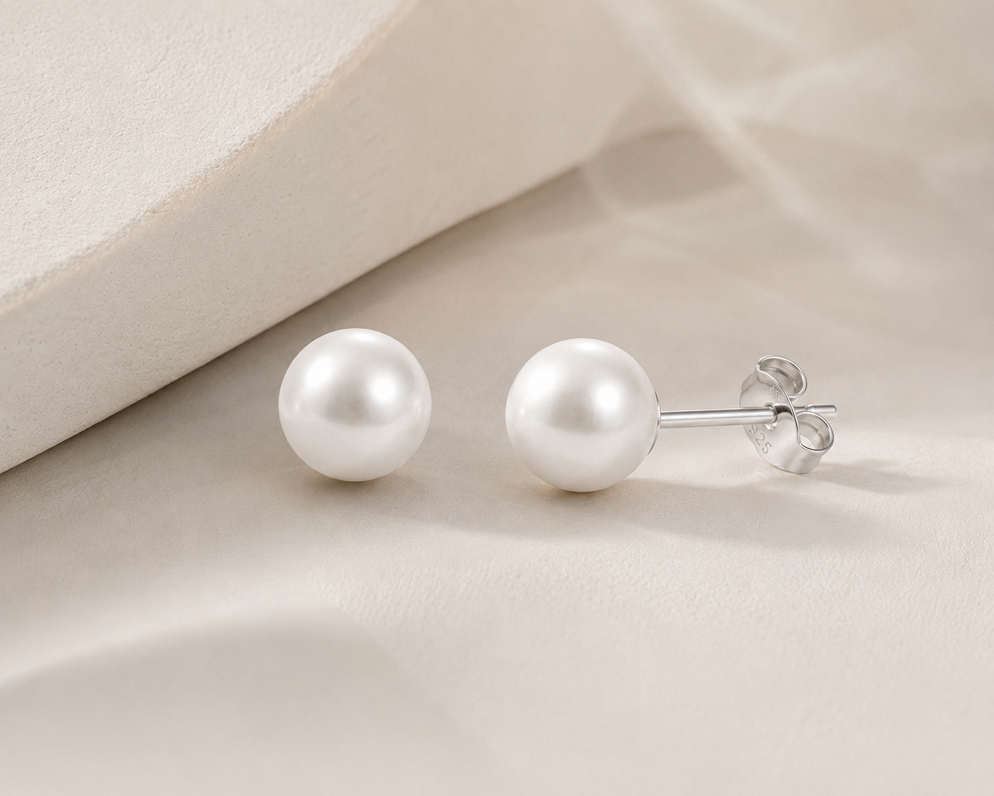 Classic Pearl Stud Earrings - Rhodium Plating