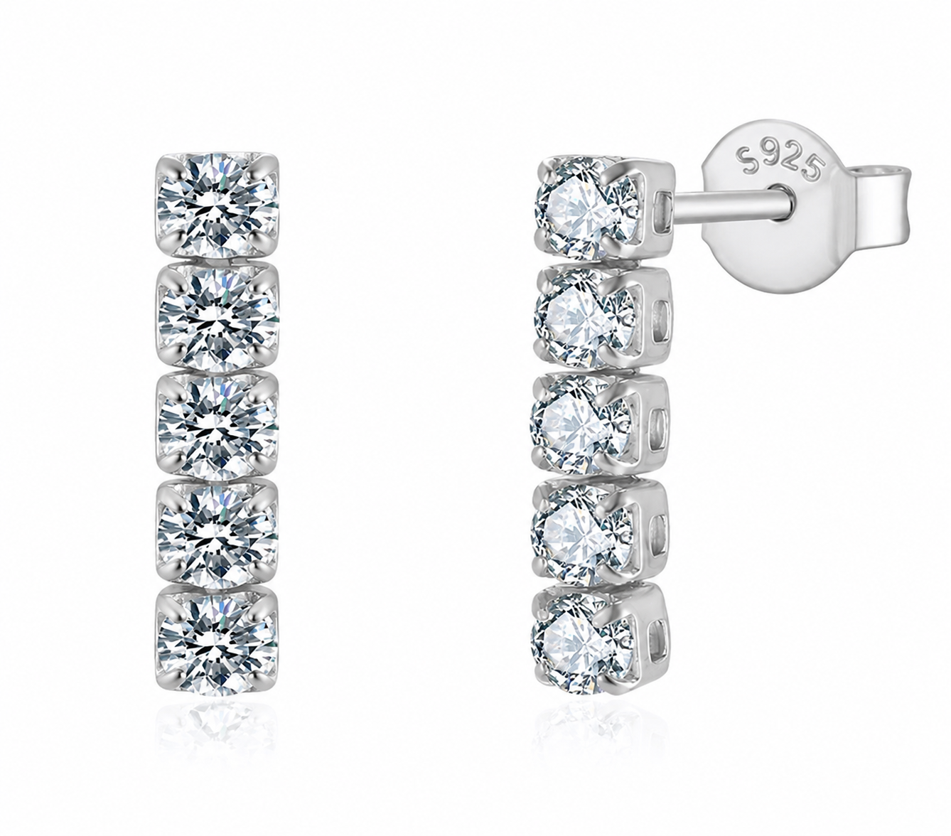Tennis Drop Earrings - Rhodium Plated
