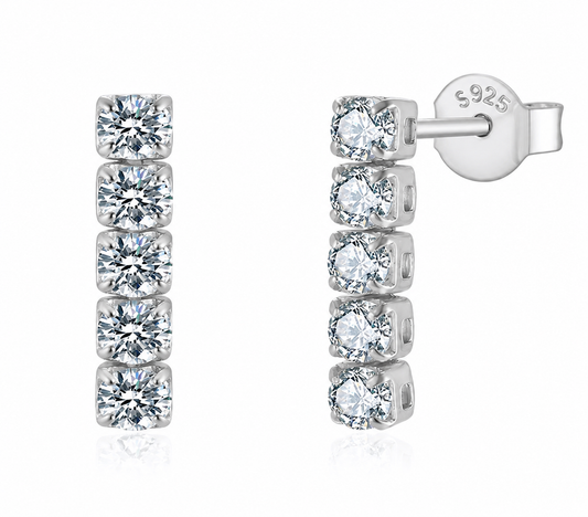 Tennis Drop Earrings - Rhodium Plated