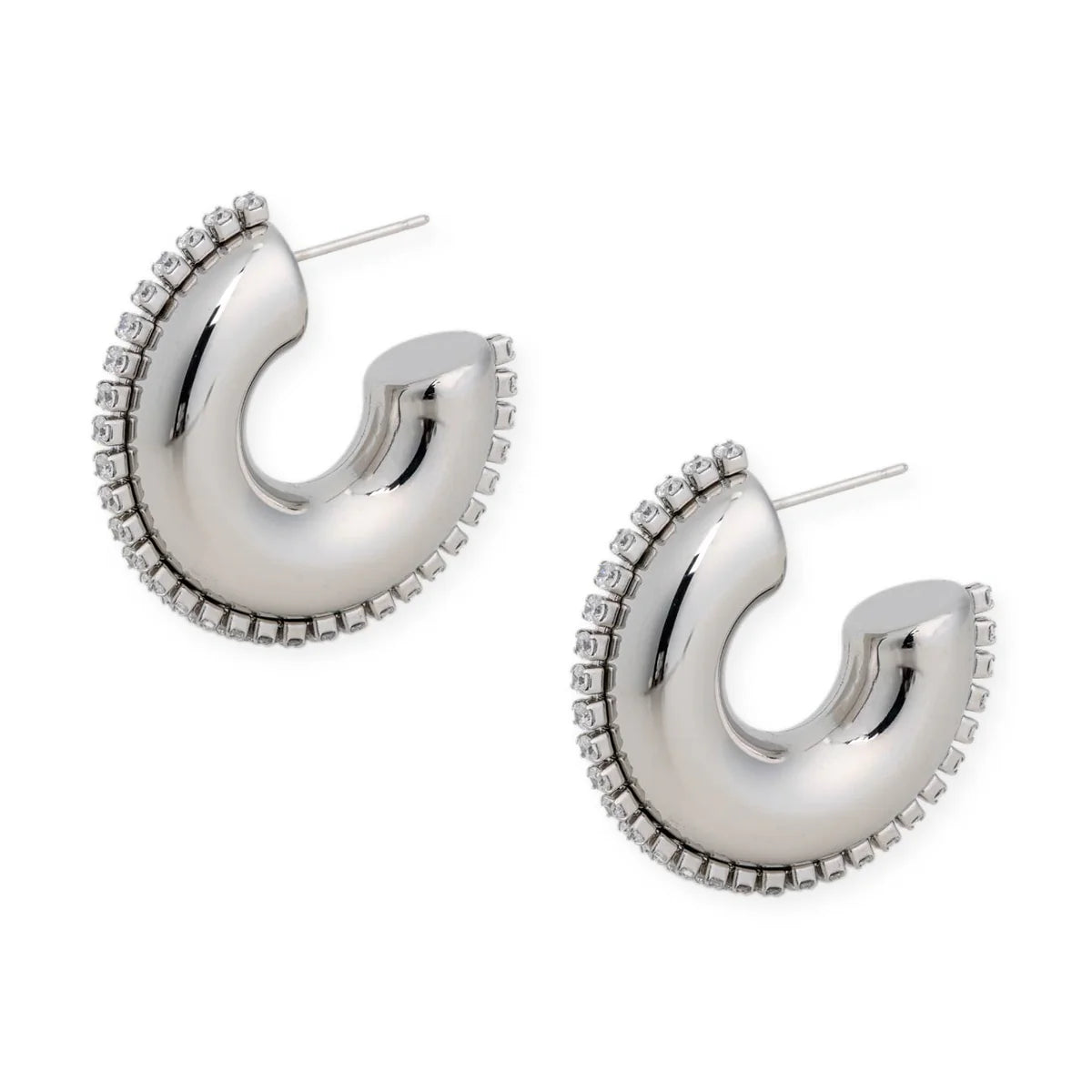 Silver chunky zircons accents hoop