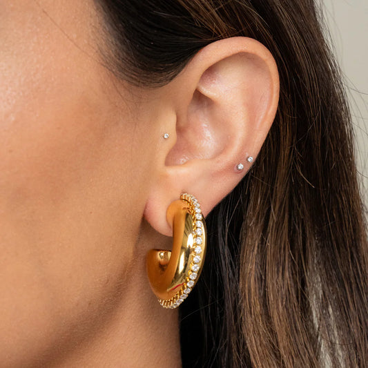 Gold chukny zircon accent hoop earrings