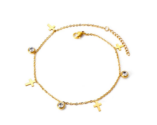 Elevate your elegance with our 18K Dipped Gold Cross Bracelet – a divine fusion of sophistication and spirituality. Adorned with radiant diamonds, this piece is more than jewelry; it's a symbol of faith and fashion.