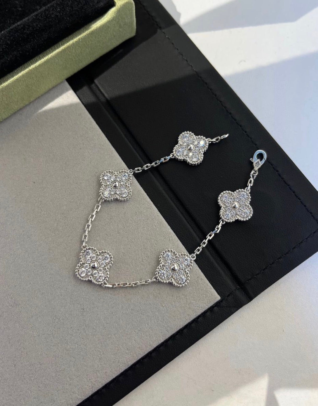 Diamond Simulant Motifs Bracelet – Sterling Silver Rhodium Dipped