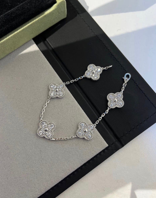 Diamond Simulant Motifs Bracelet – Sterling Silver Rhodium Dipped