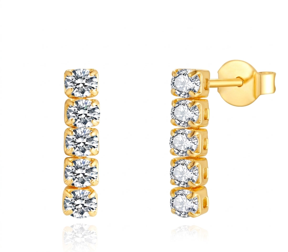 Tennis Drop Earrings - 14K Gold