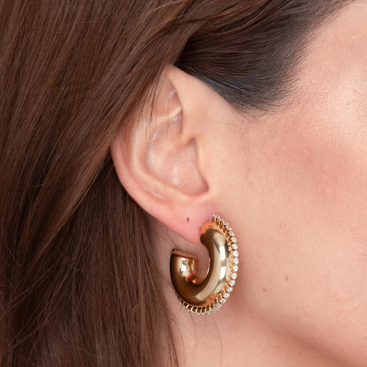 Dazzle-Chunky Hoop Earrings with Zircon Accents