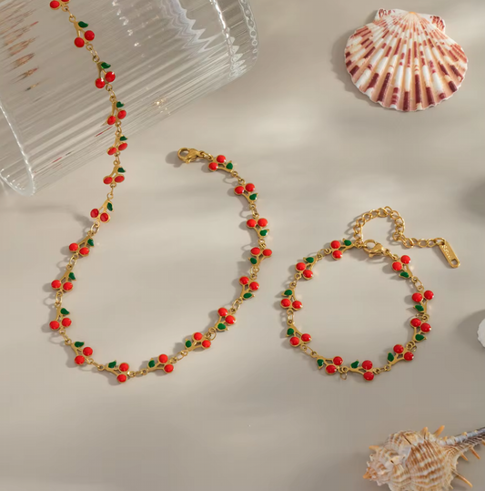 Cherry pendant Necklace gold tone