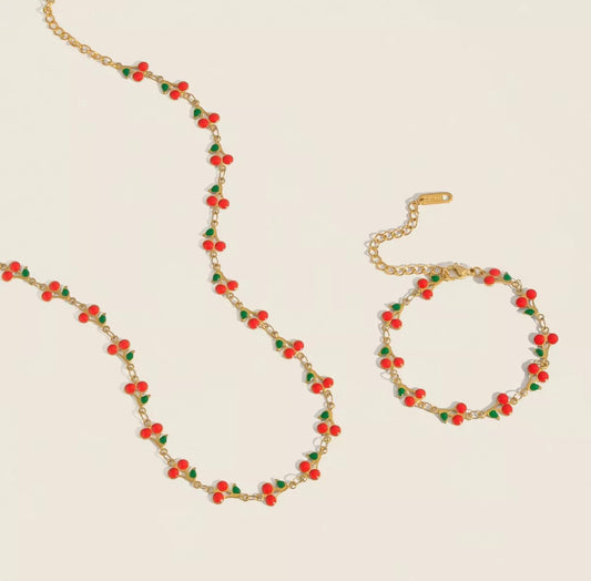 Gold cherry charm Necklace