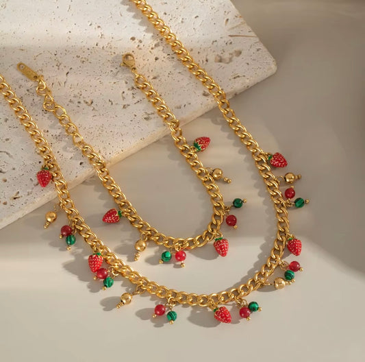 Women’s gold strawberry charm Necklace adjustable