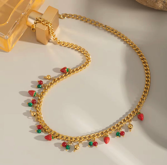 Dainty gold plated strawberry pendant necklace