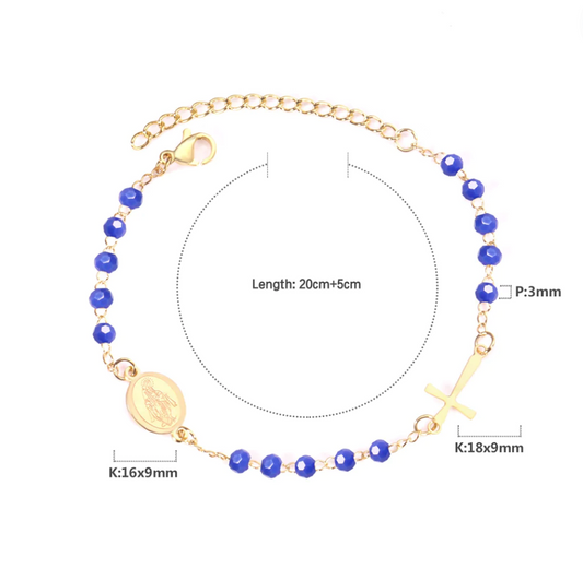 18k gold plated faith bracelet with blue beads for women