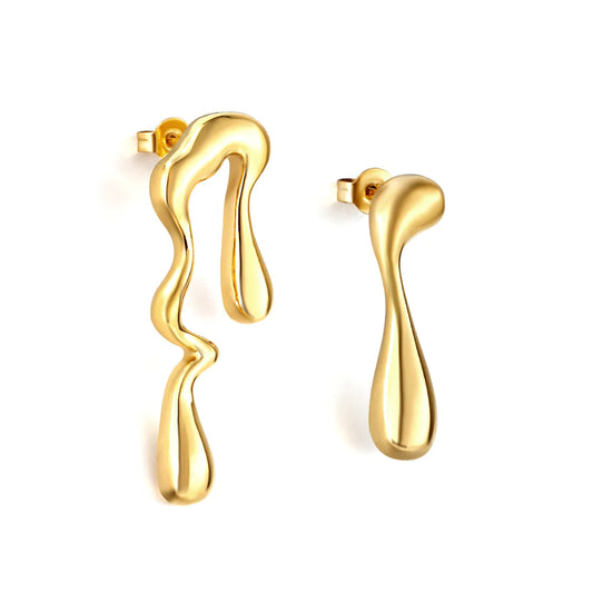 18K gold melted metal style drop earrings