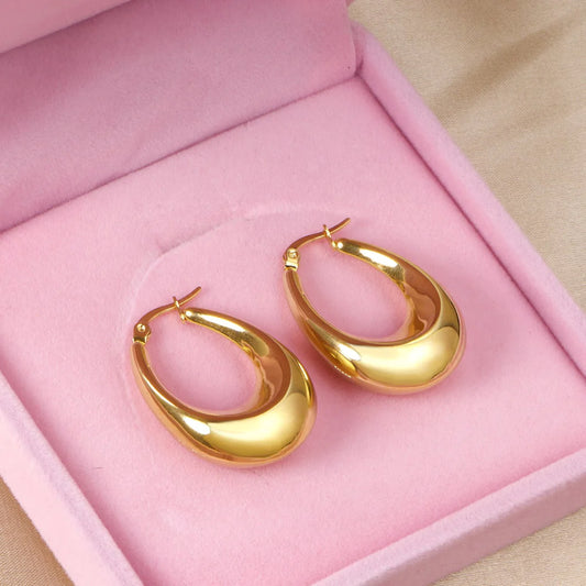 Milano-Oval Gold Chunky Hoop Earrings