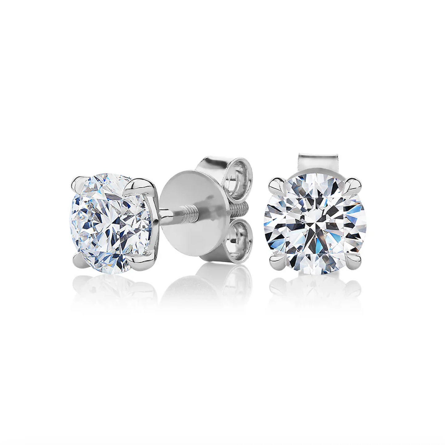 Premium Certified Lab-Grown Diamond, 2.00 carat Twist Back round brilliant stud earrings in 14 carat white gold