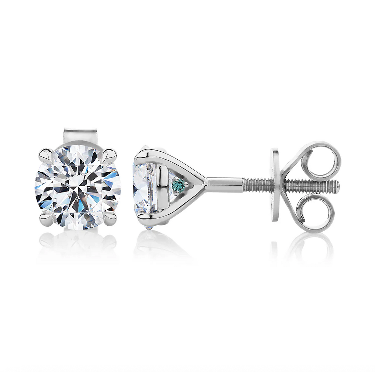 Premium Certified Lab-Grown Diamond, 2.00 carat Twist Back round brilliant stud earrings in 14 carat white gold