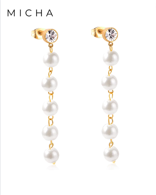 Elegant pearl droplets earrings 18k gold plated jewelry