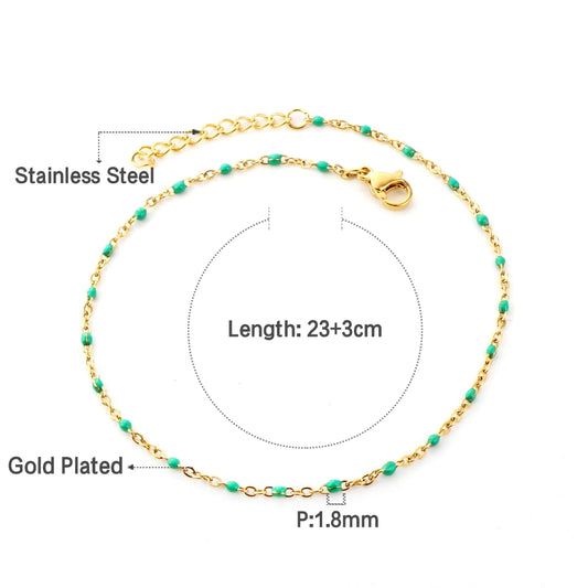 Gold anklet with green beads minimalist design
