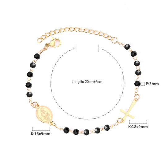 Black beaded gold rosary bracelet elegant faith jewelry