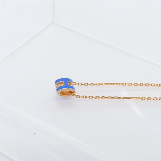 Blue enamel Mini Pop H pendant necklace gold plated