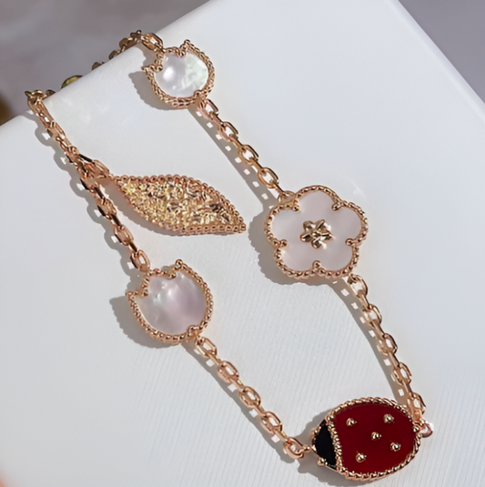 Pearl and sterling silver 5-motif Lucky Spring bracelet for women