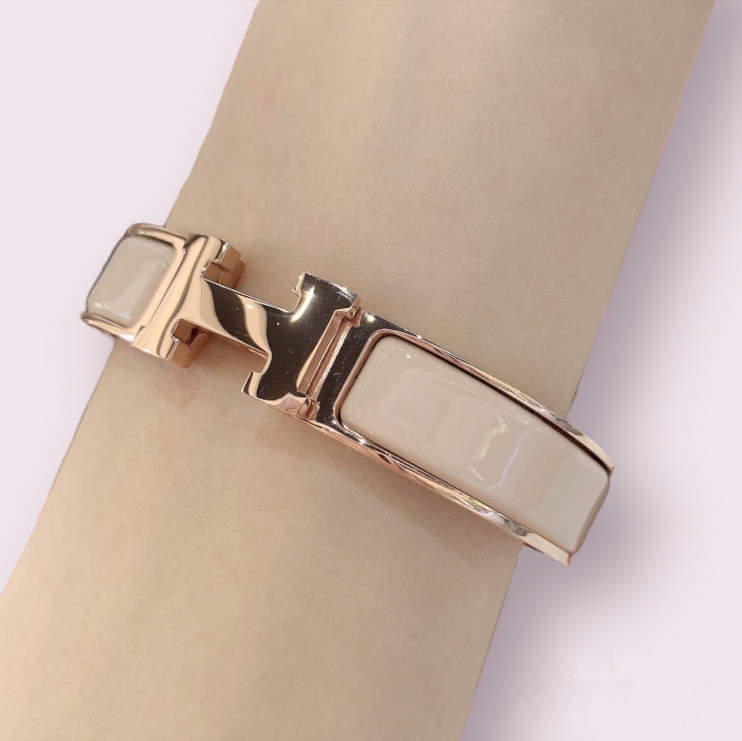 Hierarchy – Nude Enamel Hinged Bangle | Gold Plated Bracelet