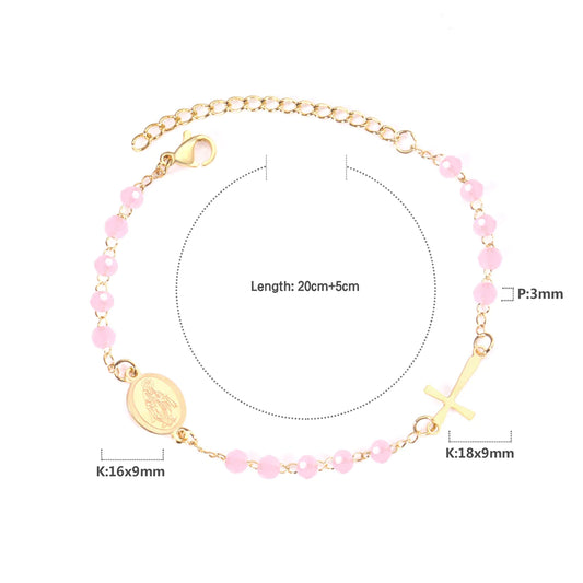 Blush Blessings pink rosary bracelet with miraculous medal