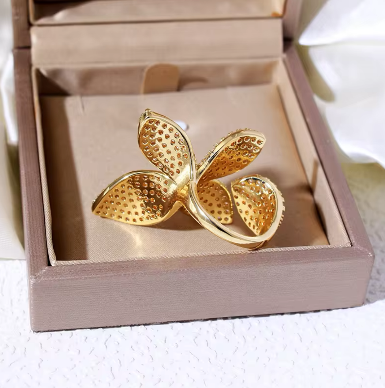 Gold butterfly ring floral inspired jewelry