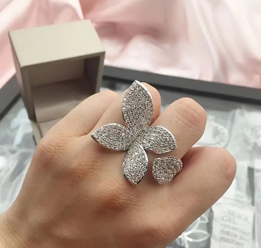 Silver rose petal ring flower design