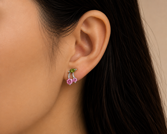 Sweet Cherry Stud Earrings - Rhodium Plated