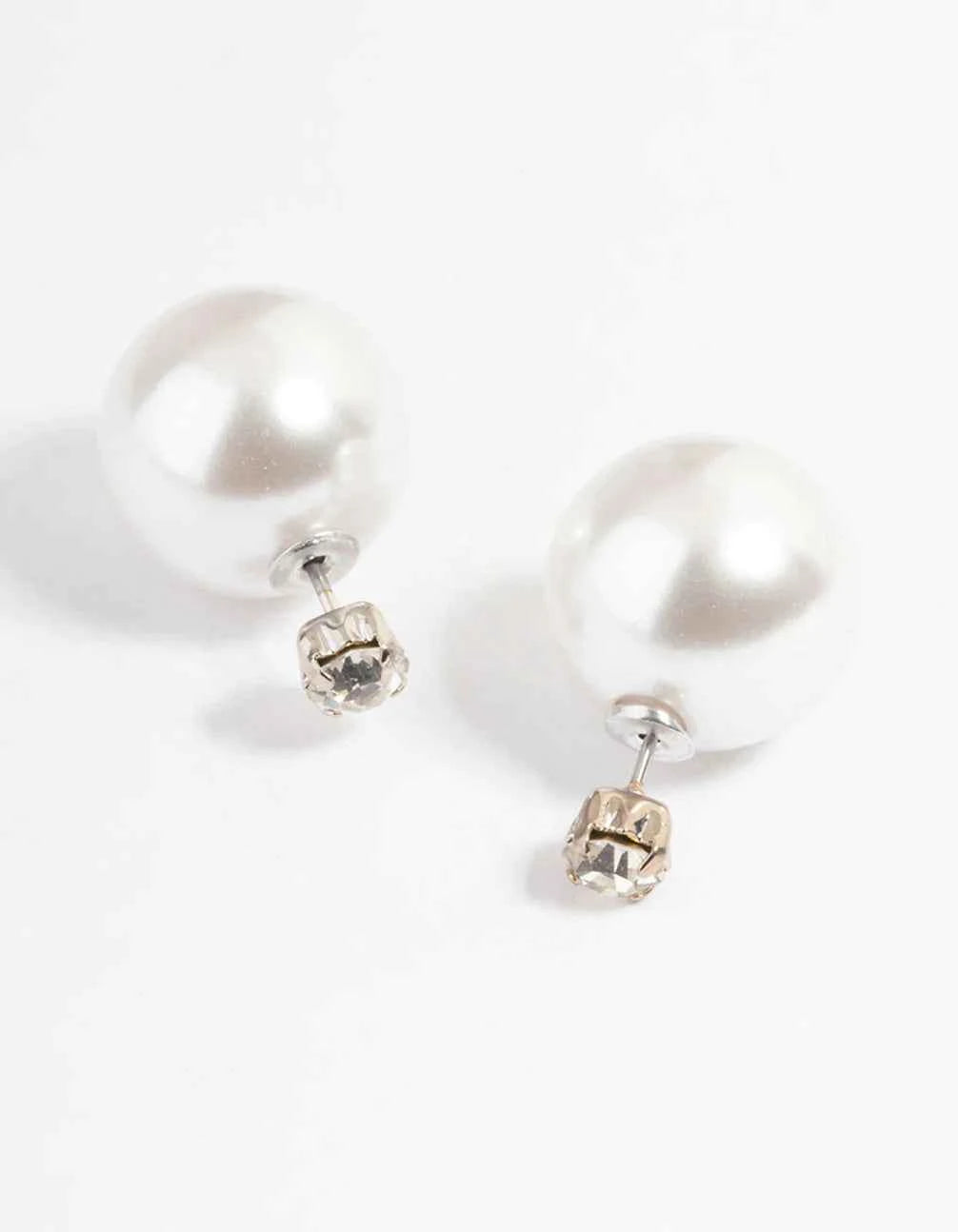 Pearl & Diamante Sandwich Stud Earrings - Sterling Silver
