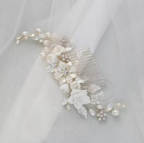 Swarovski Crystal Pearl Porcelain saving Headpiece- White (Michelle)