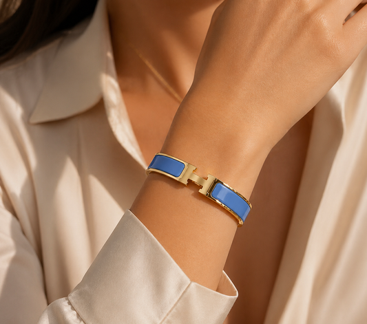 Hierarchy Bracelet – Blue Enamel Gold Clic-Style Bangle