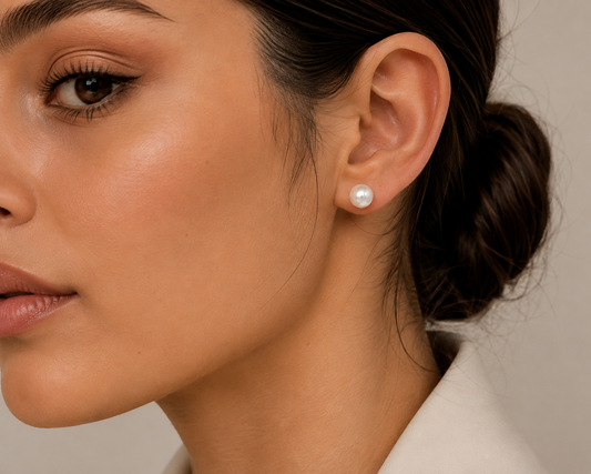 Classic Pearl Stud Earrings - Rhodium Plating