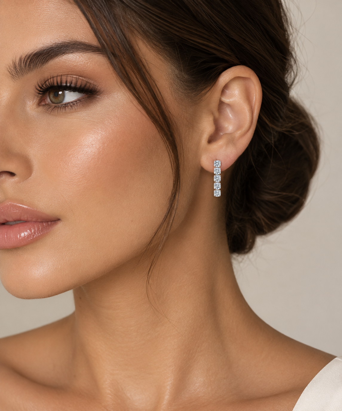 Tennis Drop Earrings - Rhodium Plated