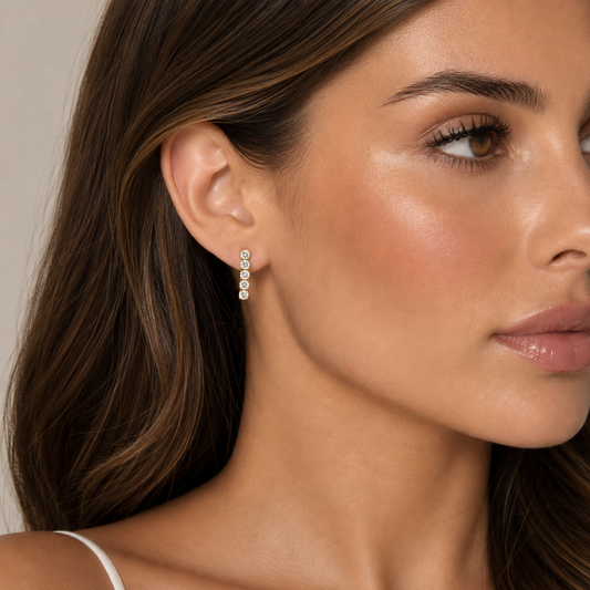 Tennis Drop Earrings - 14K Gold