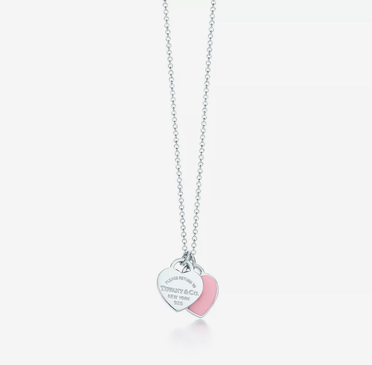 Blue Heart Tag Bead Necklace In Silver