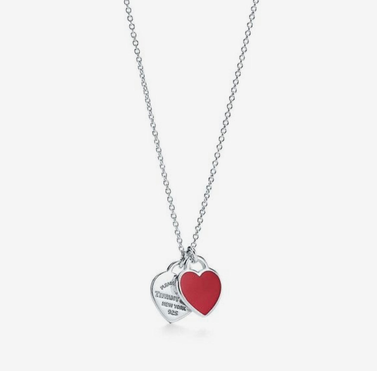 Blue Heart Tag Bead Necklace In Silver