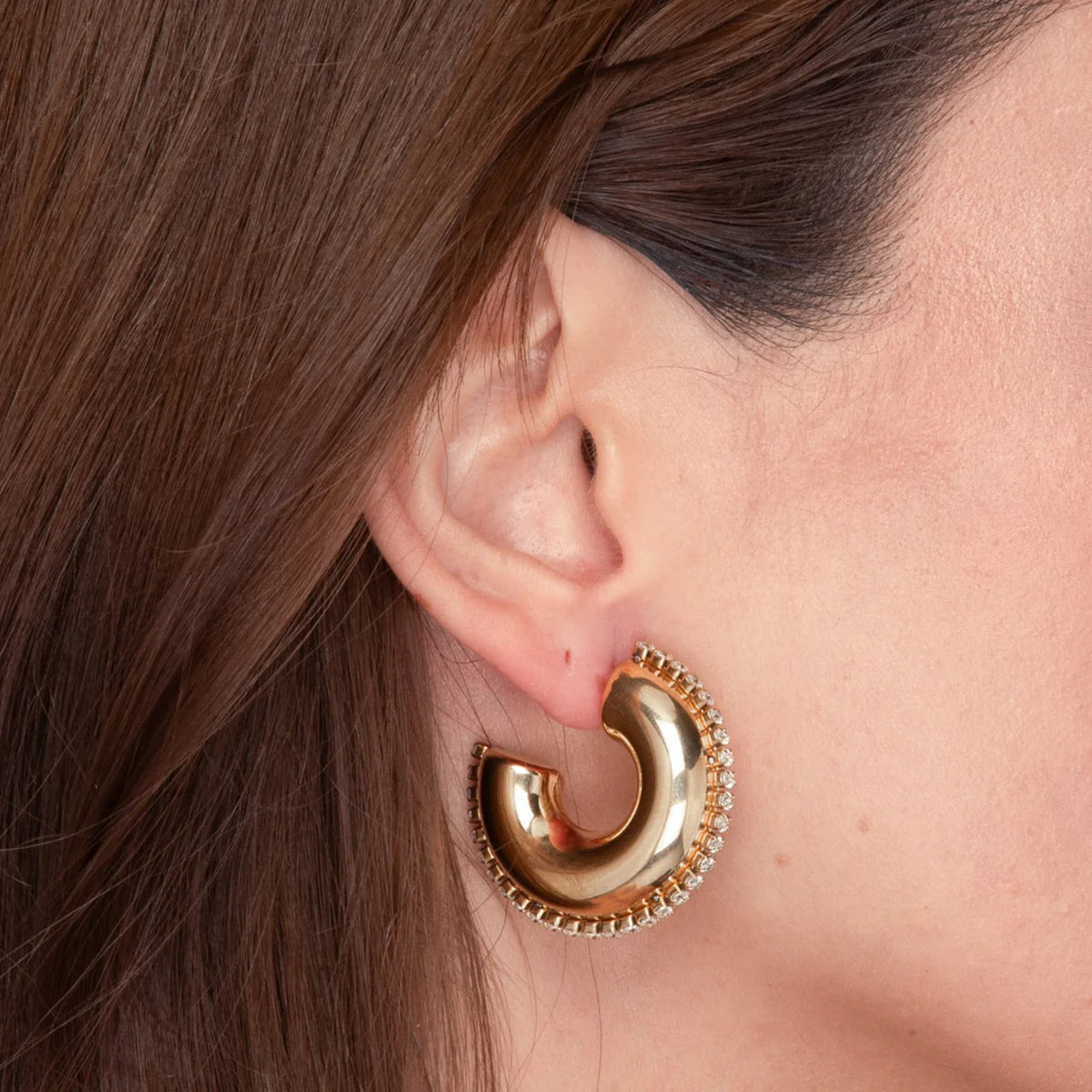 Dazzle-Chunky Hoop Earrings with Zircon Accents