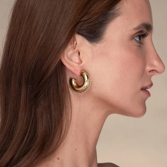 Dazzle-Chunky Hoop Earrings with Zircon Accents
