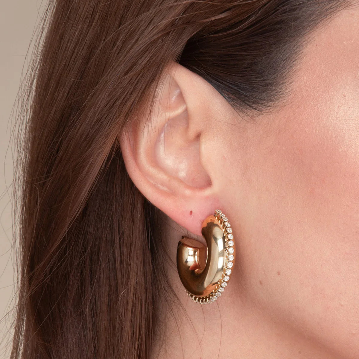 Dazzle-Chunky Hoop Earrings with Zircon Accents