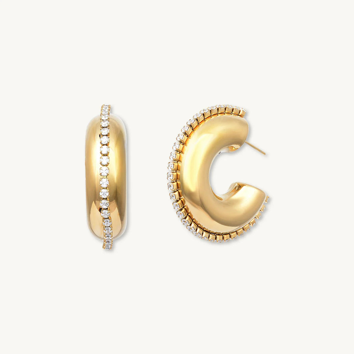 Dazzle-Chunky Hoop Earrings with Zircon Accents
