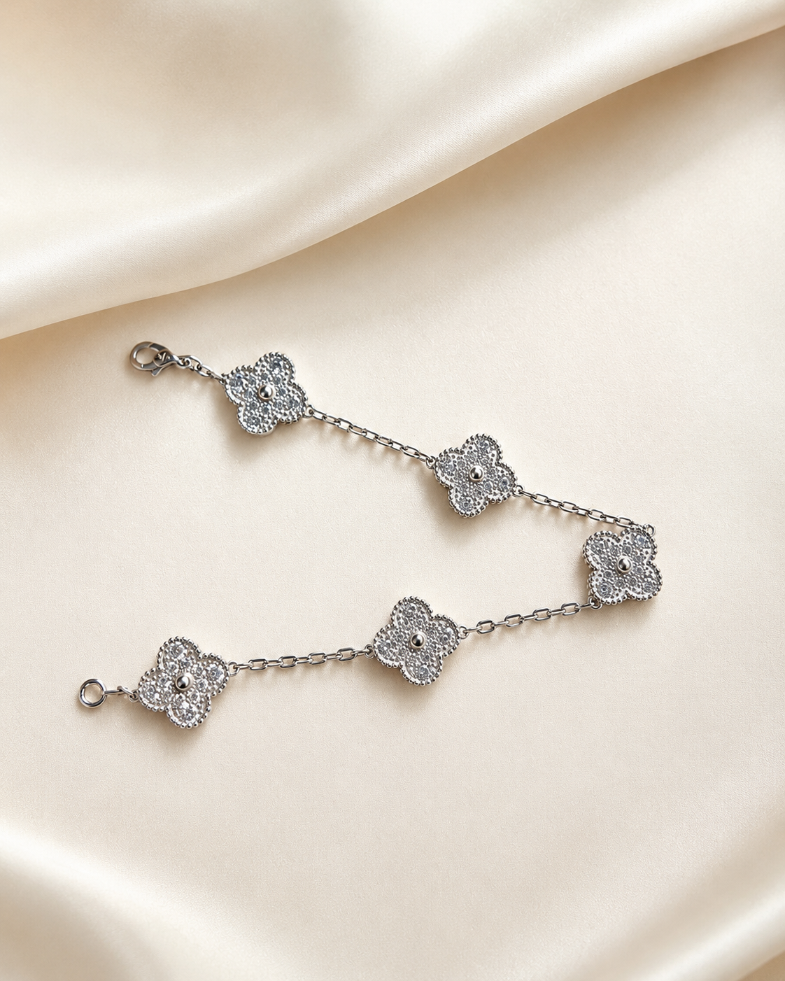 Diamond Simulant Motifs Bracelet – Sterling Silver Rhodium Dipped