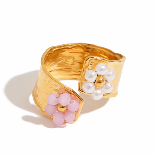 Bloomette Ring - Adjustable PVD gold finish, Waterproof, hypoallergenic & tarnish proof
