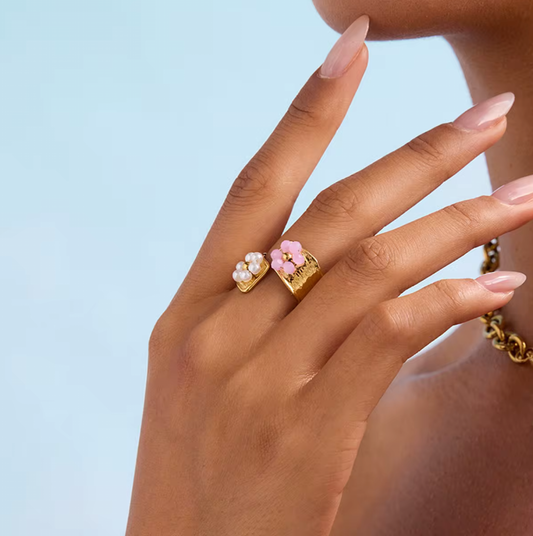 Bloomette Ring - Adjustable PVD gold finish, Waterproof, hypoallergenic & tarnish proof